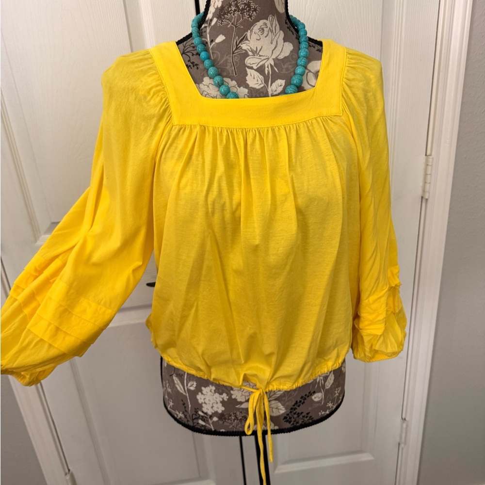 Who What Wear Yellow Smocked Tie Front Blouse